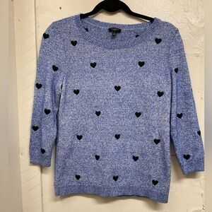 Talbots Women's Pullover Sweater Blue Heart Embroidered Size Small Petite